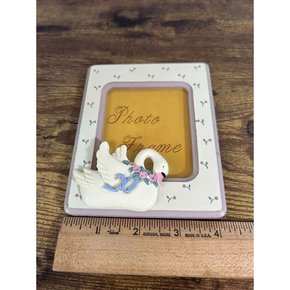 Vintage Swan Photo Picture Frame Pink Roses Cottagecore Shabby Chic 5x4 Decor